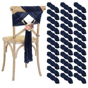Navy Blue Cheesecloth Chair Sash bows